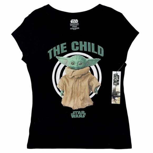 Star Wars Tops - Star Wars T Shirt Baby Yoda Short Sleeve Crew Neck Black Women Juniors 15/17 XL